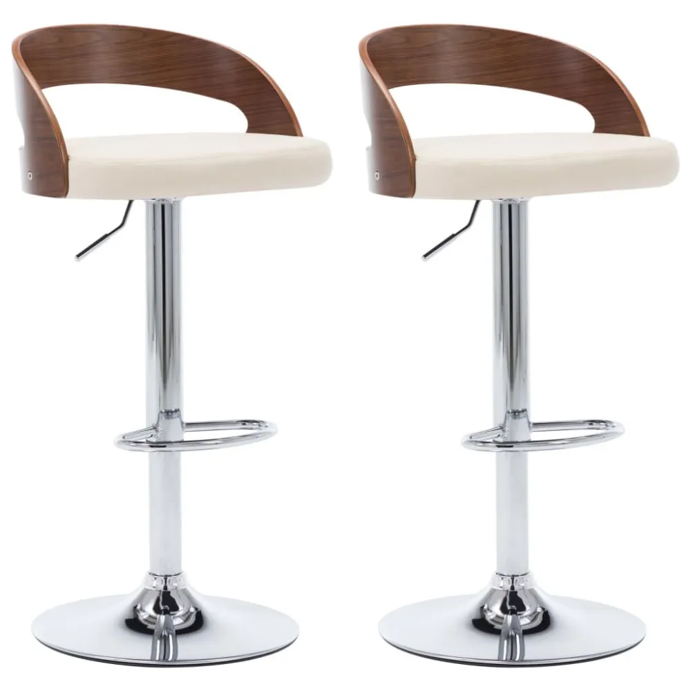 Bancos de bar 2 pcs couro artificial creme e madeira curvada