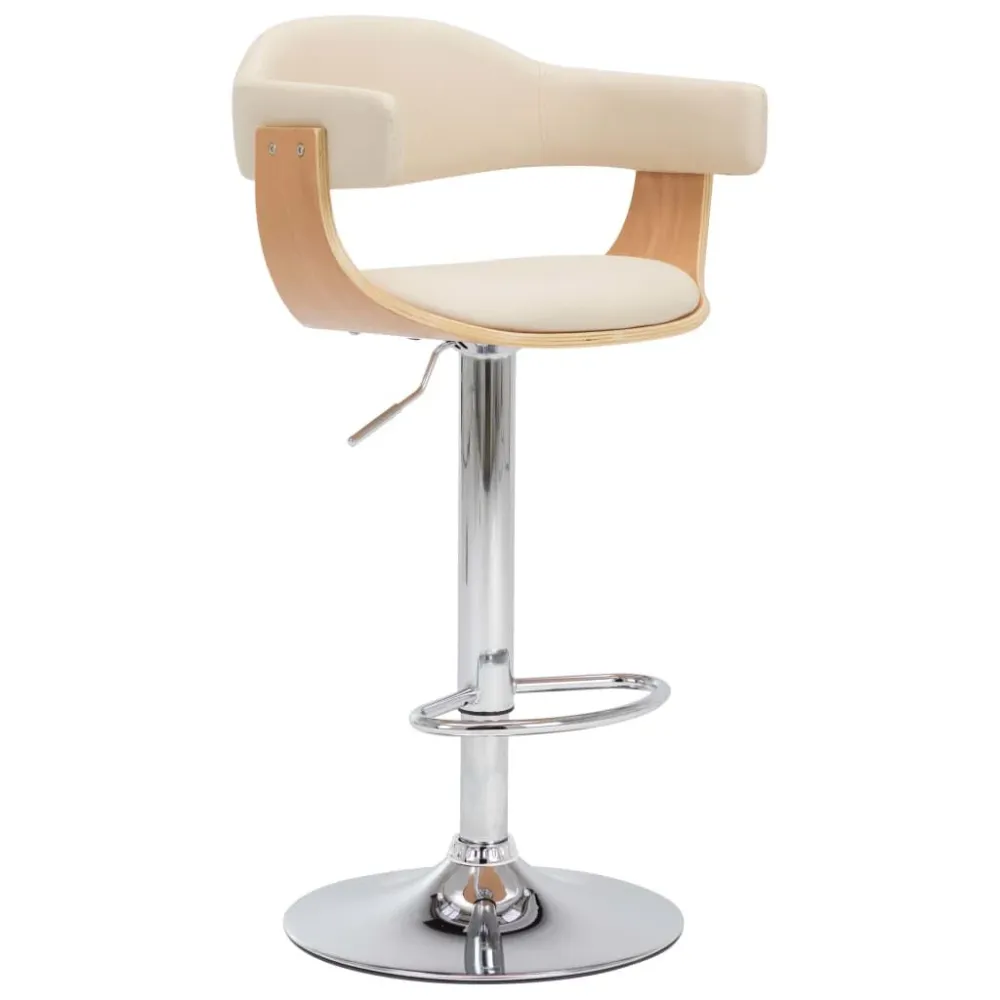 Bancos de bar 2 pcs madeira curvada e couro artificial creme