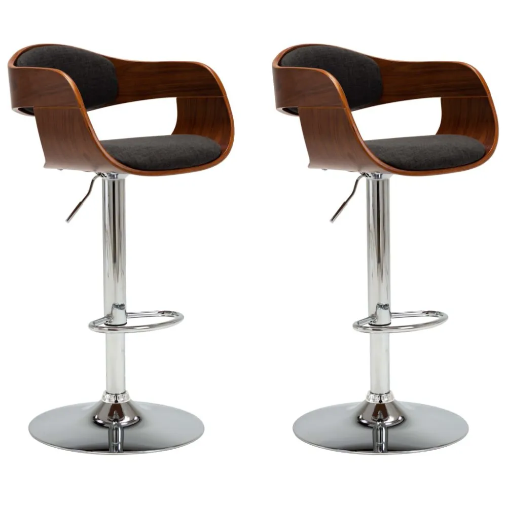 Bancos de bar 2 pcs madeira curvada e tecido cinzento