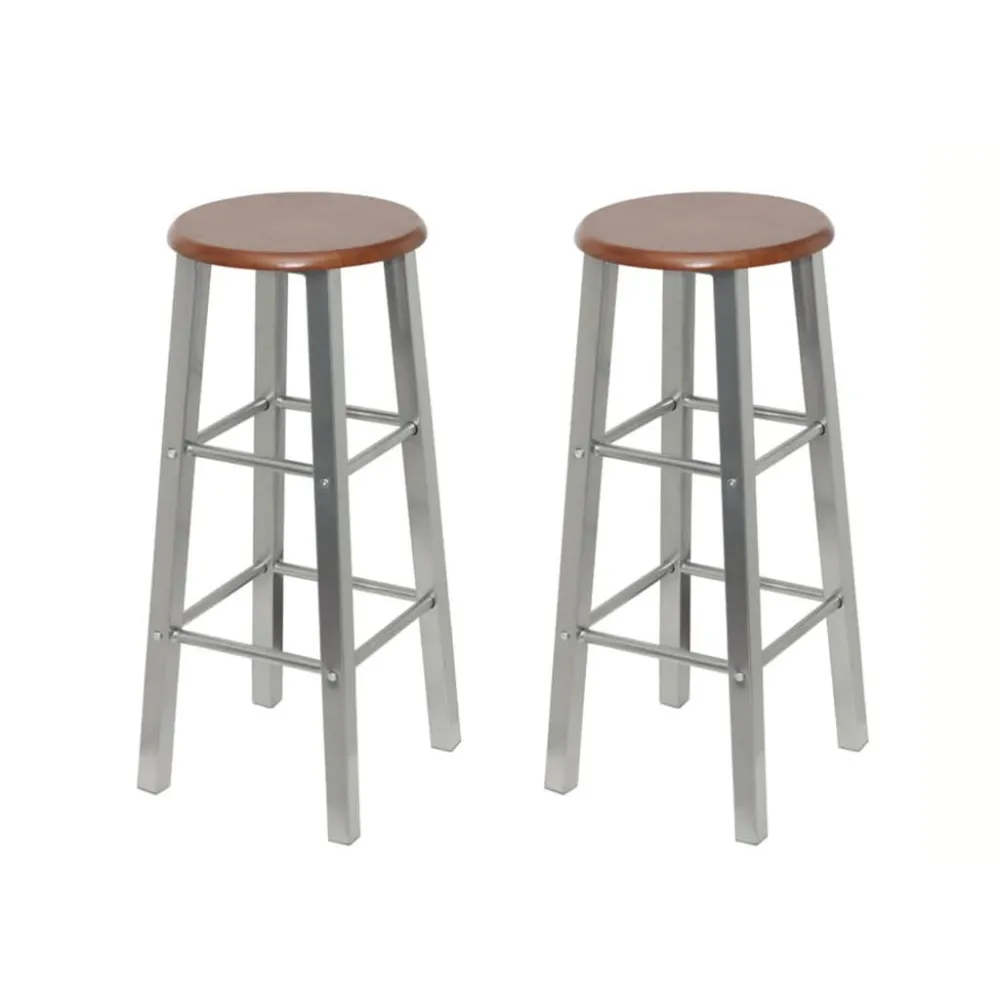 Bancos de bar 2 pcs metálico com assento MDF