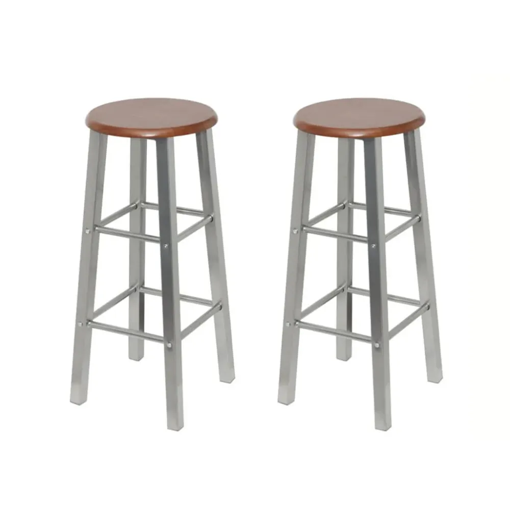 Bancos de bar 2 pcs metálico com assento MDF