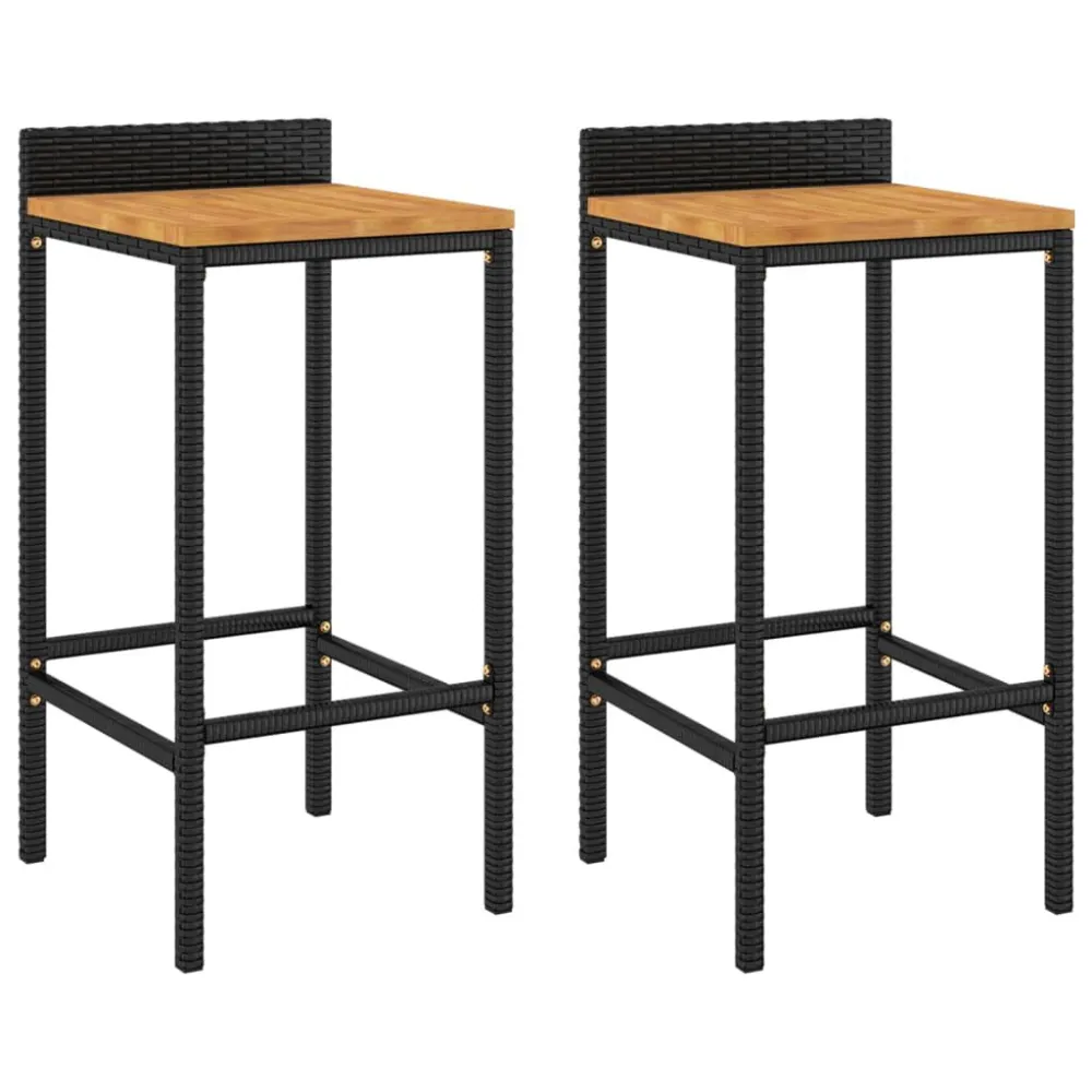 Bancos de bar 2 pcs vime PE e madeira de acácia maciç preto