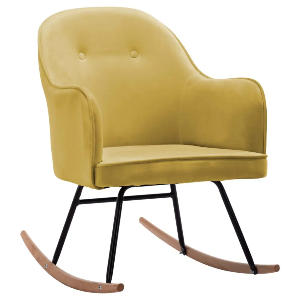 Cadeira de baloiço veludo amarelo mostarda