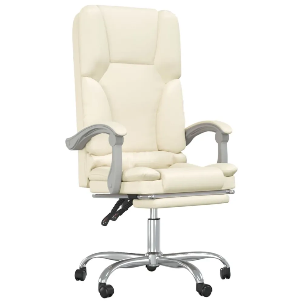 Cadeira escritório massagens reclinável couro artificial creme