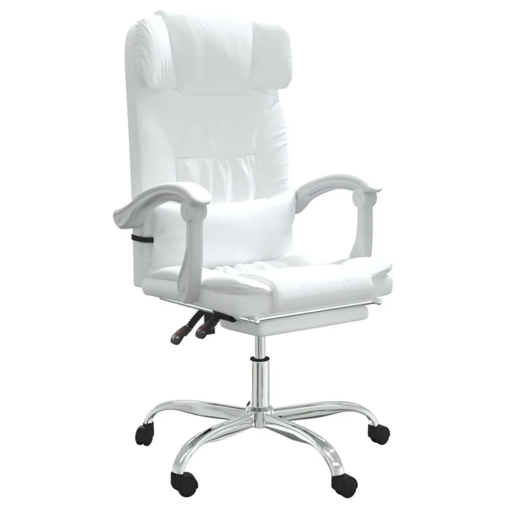 Cadeira escritório massagens reclinável couro artificial branco