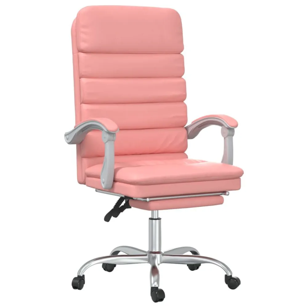 Cadeira escritório massagens reclinável couro artificial rosa