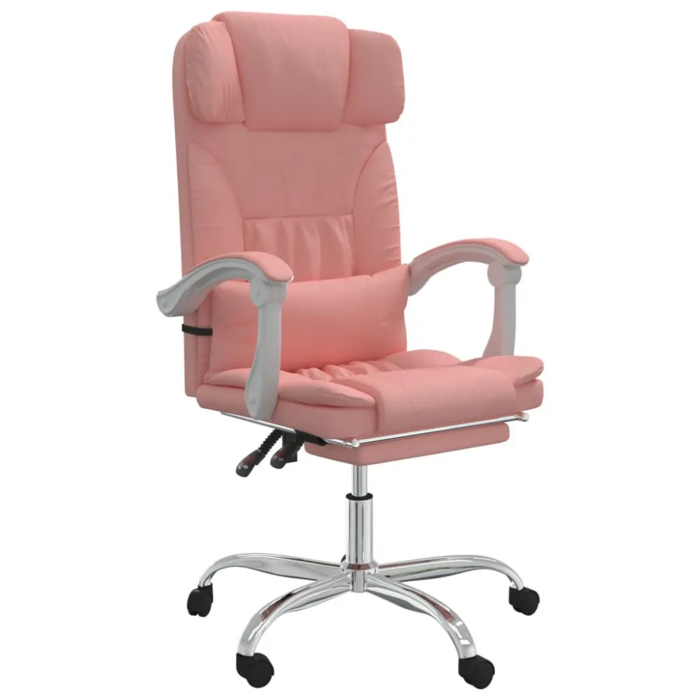 Cadeira escritório massagens reclinável couro artificial rosa
