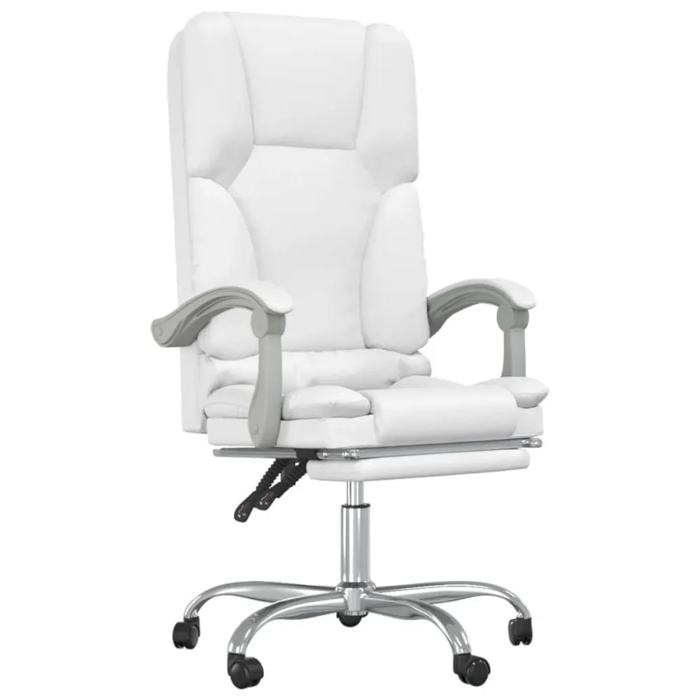 Cadeira escritório massagens reclinável couro artificial branco