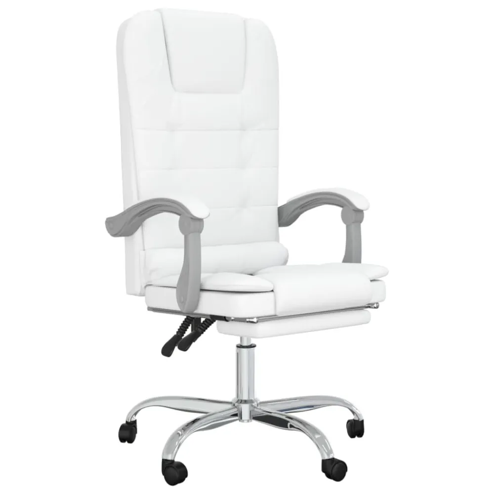 Cadeira escritório massagens reclinável couro artificial branco