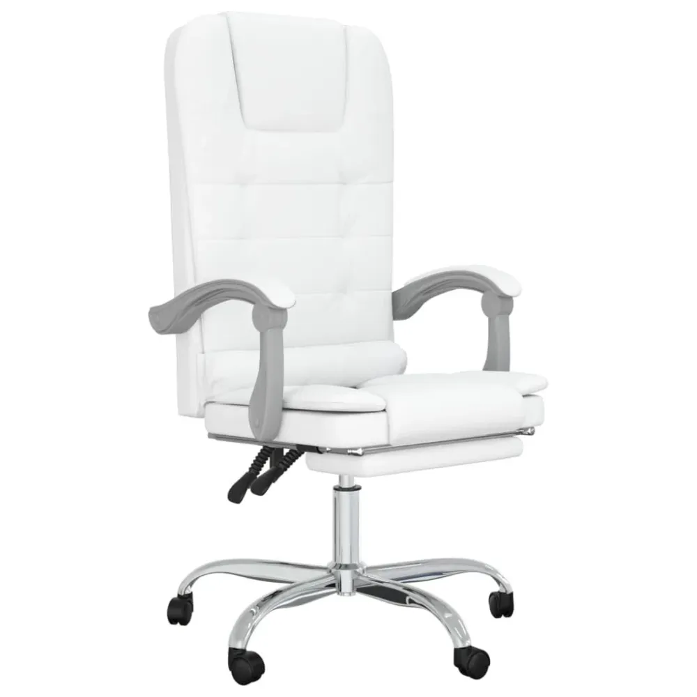 Cadeira escritório massagens reclinável couro artificial branco