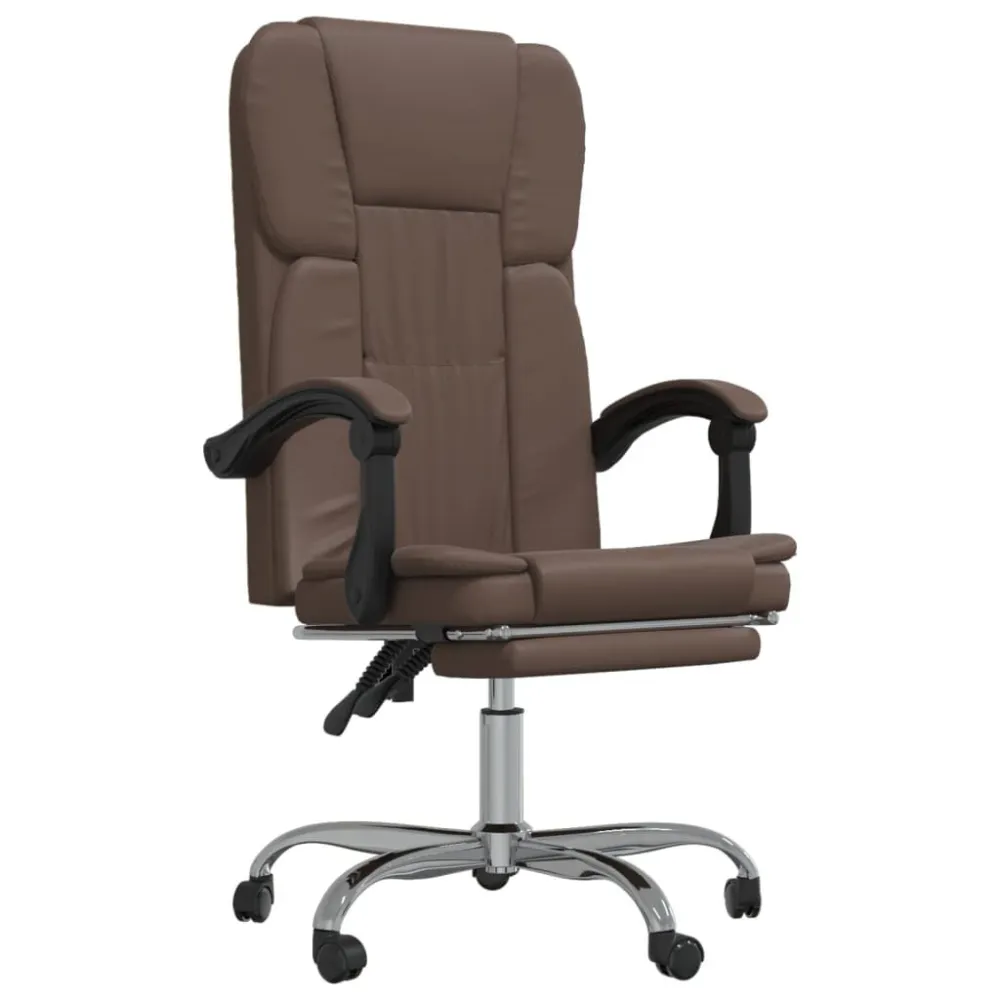Cadeira de escritório reclinável couro artificial castanho