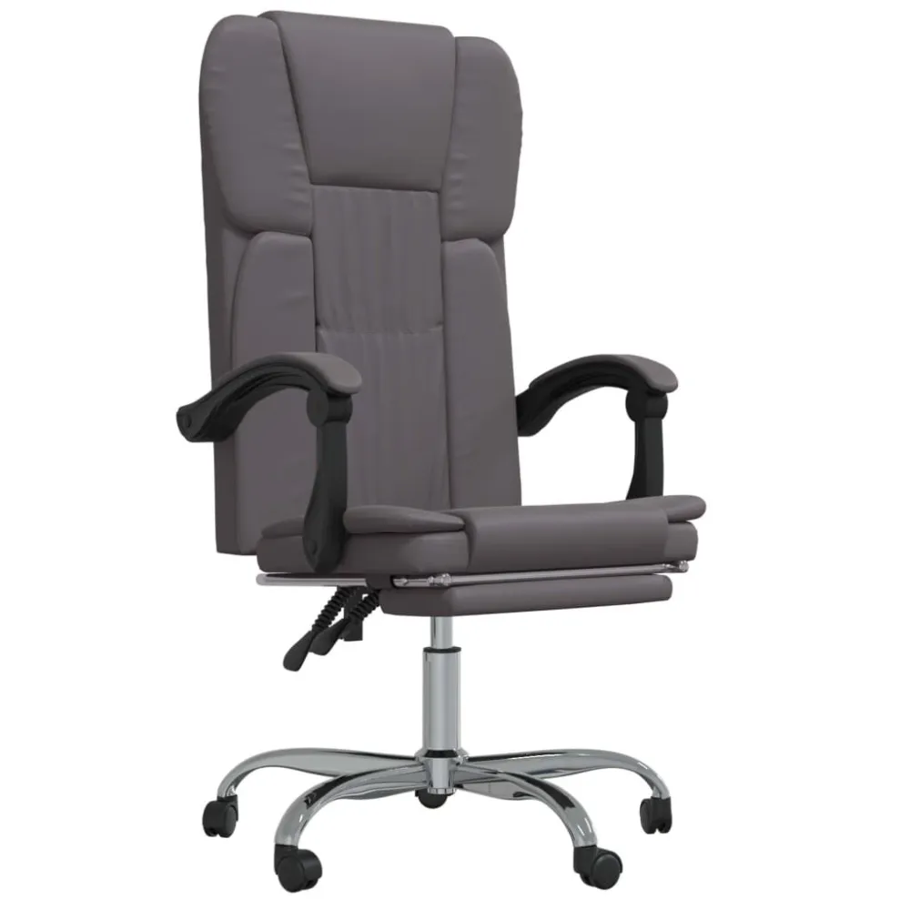Cadeira de escritório reclinável couro artificial cinzento