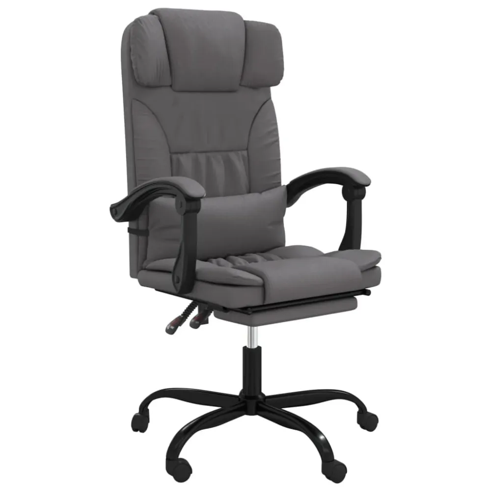 Cadeira de escritório reclinável couro artificial cinzento