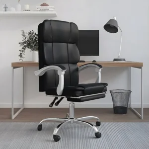 Cadeira de escritório reclinável couro artificial preto
