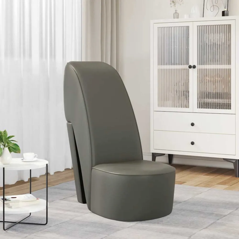 Cadeira estilo sapato de salto alongado couro artificial cinzento
