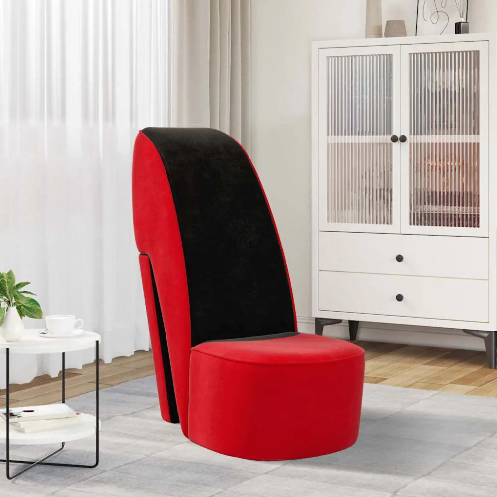 Cadeira estilo sapato de salto alongado veludo vermelho