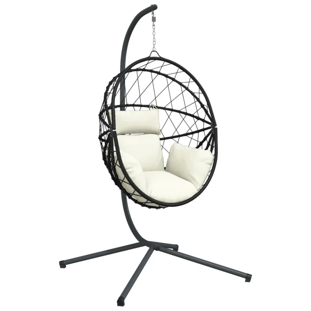 Cadeira em forma de ovo suspensa com suporte vime/ço bege