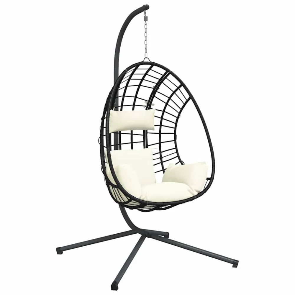 Cadeira em forma de ovo suspensa com suporte vime/ço bege