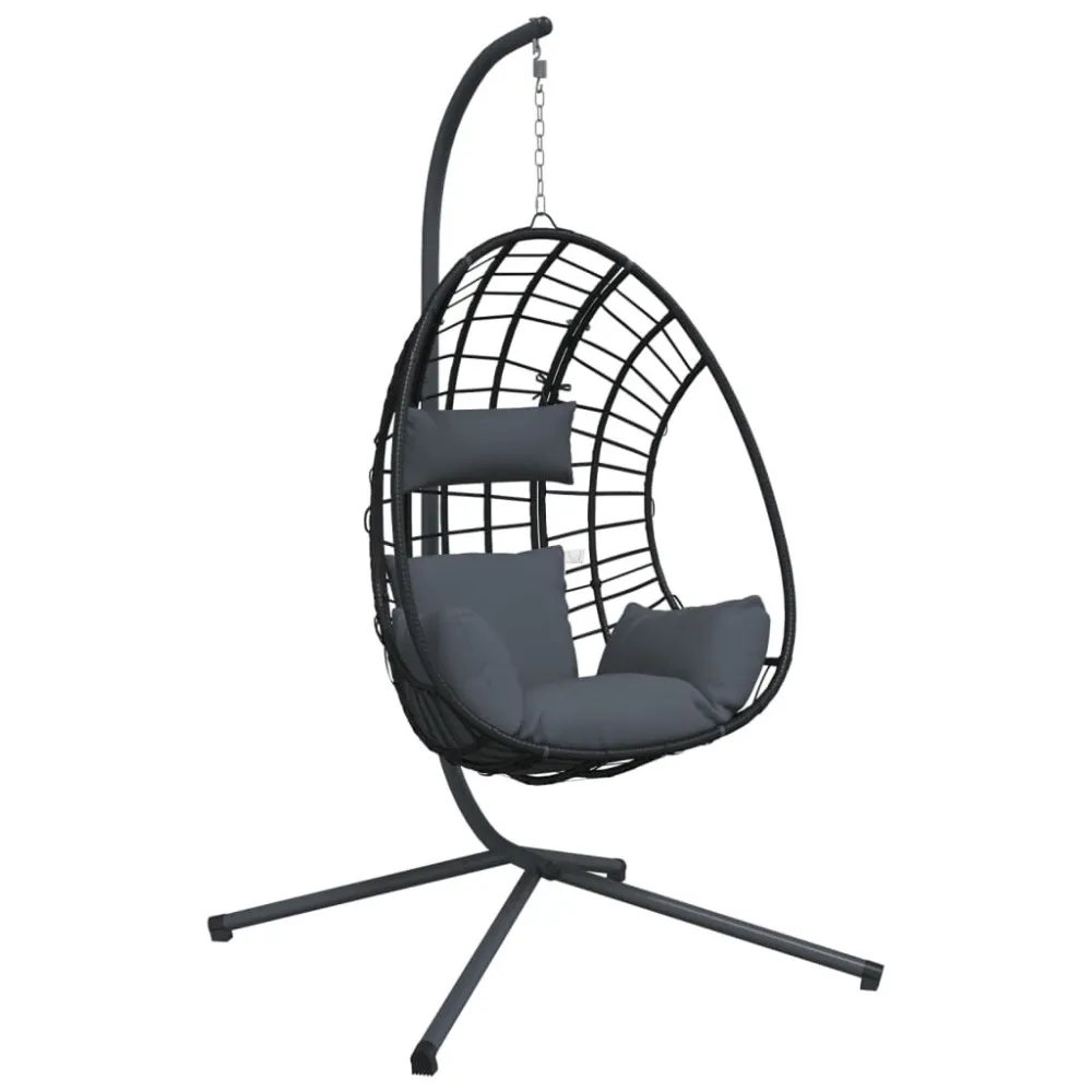 Cadeira forma de ovo suspensa com suporte vime/ço antracite