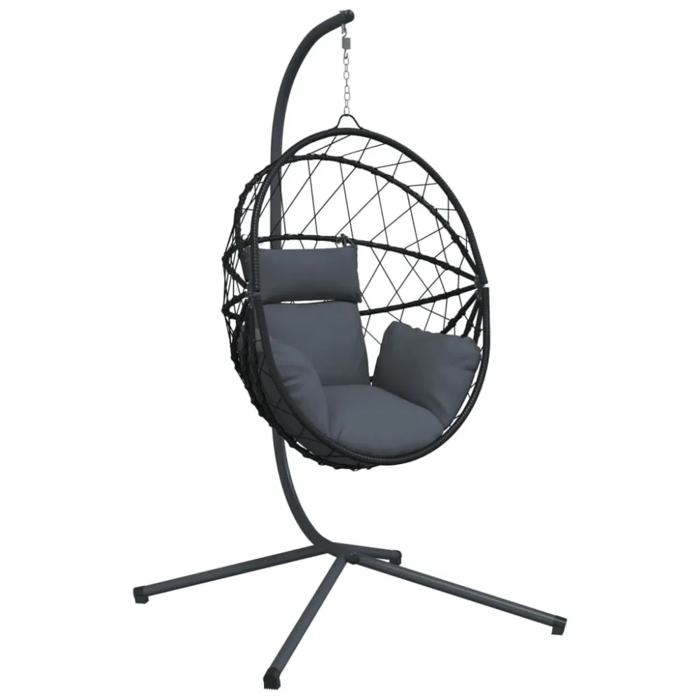 Cadeira forma de ovo suspensa com suporte vime/ço antracite