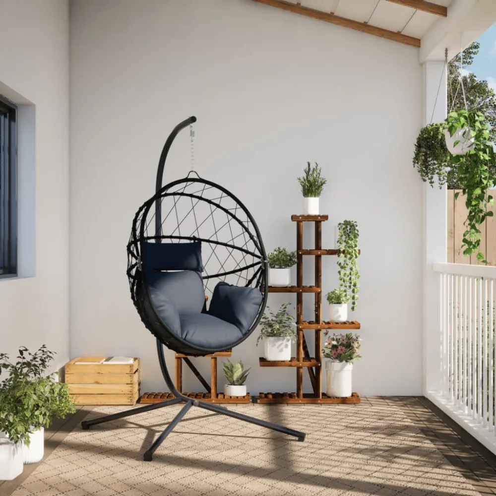 Cadeira forma de ovo suspensa com suporte vime/ço antracite