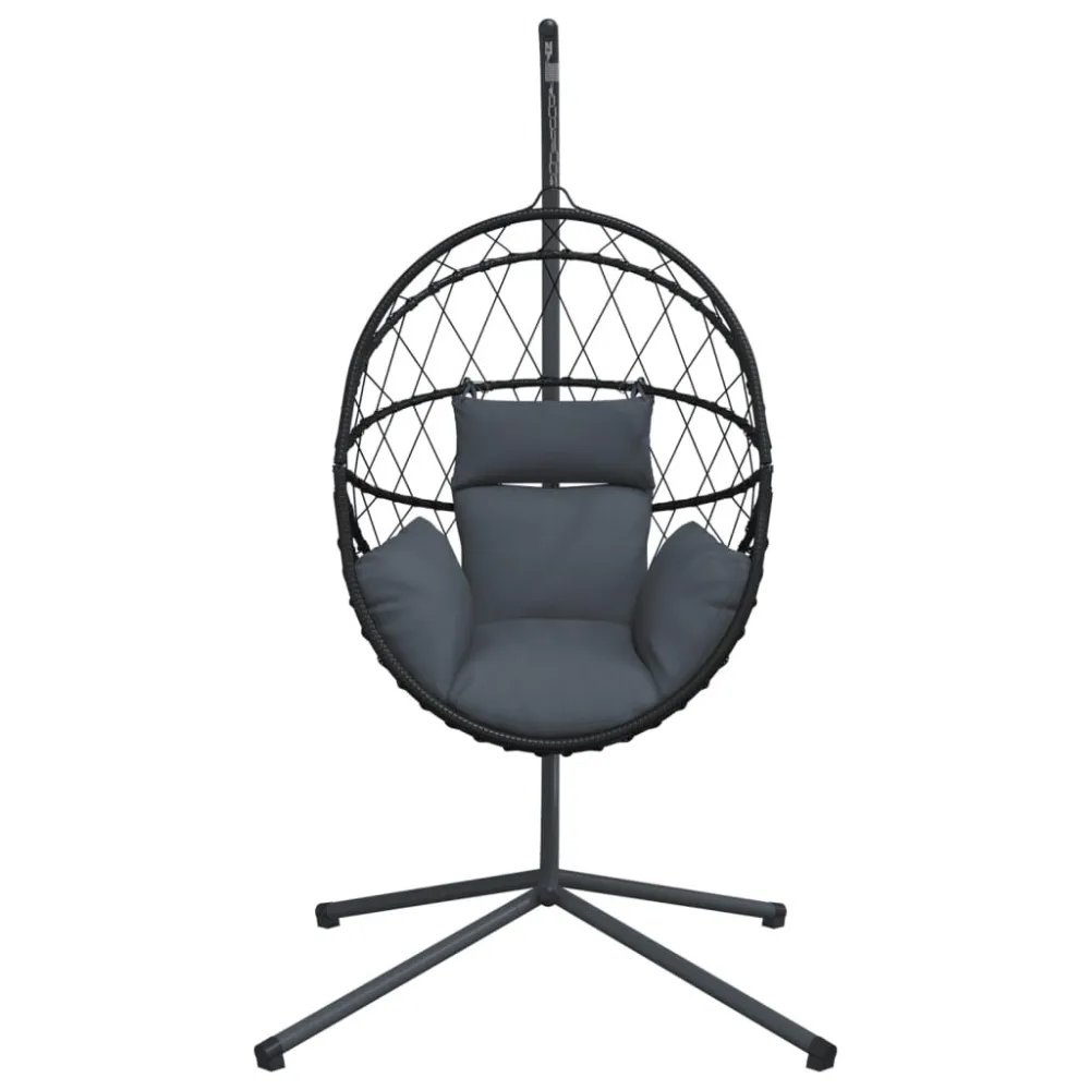 Cadeira forma de ovo suspensa com suporte vime/ço antracite