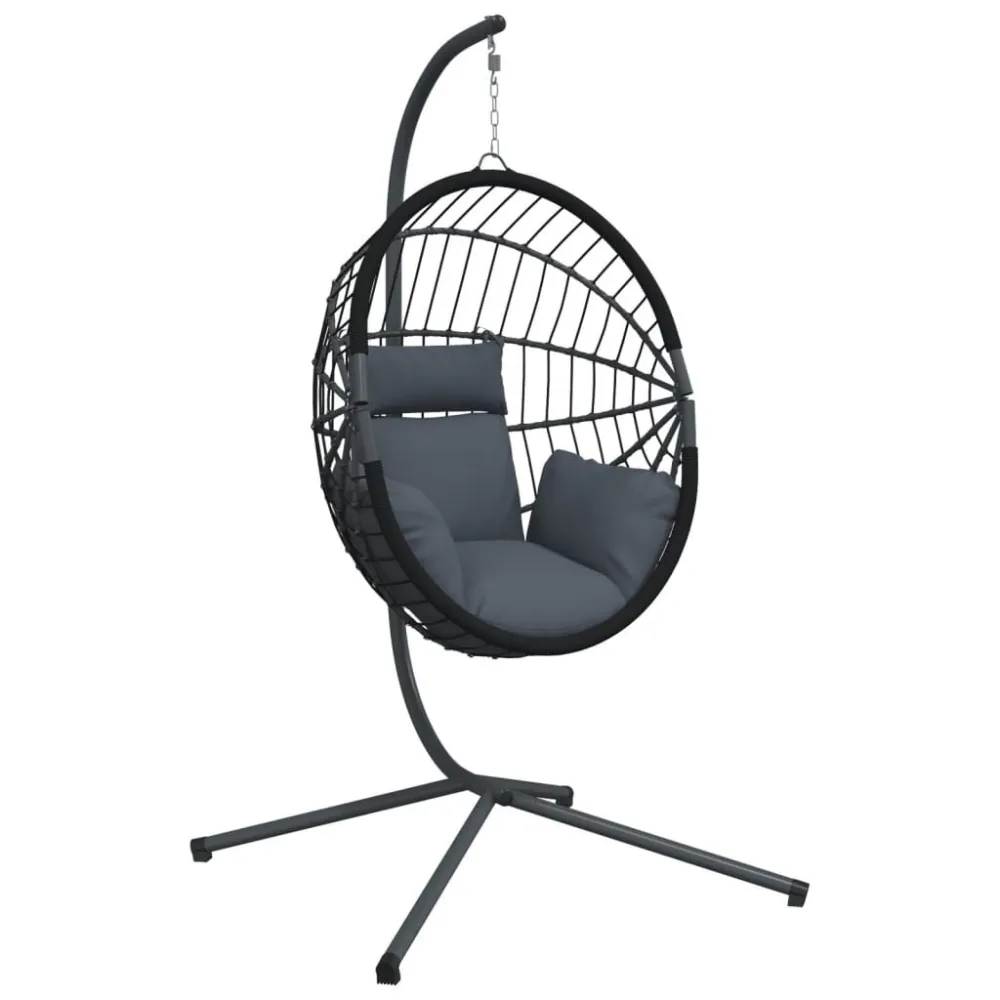 Cadeira forma de ovo suspensa com suporte vime/ço antracite