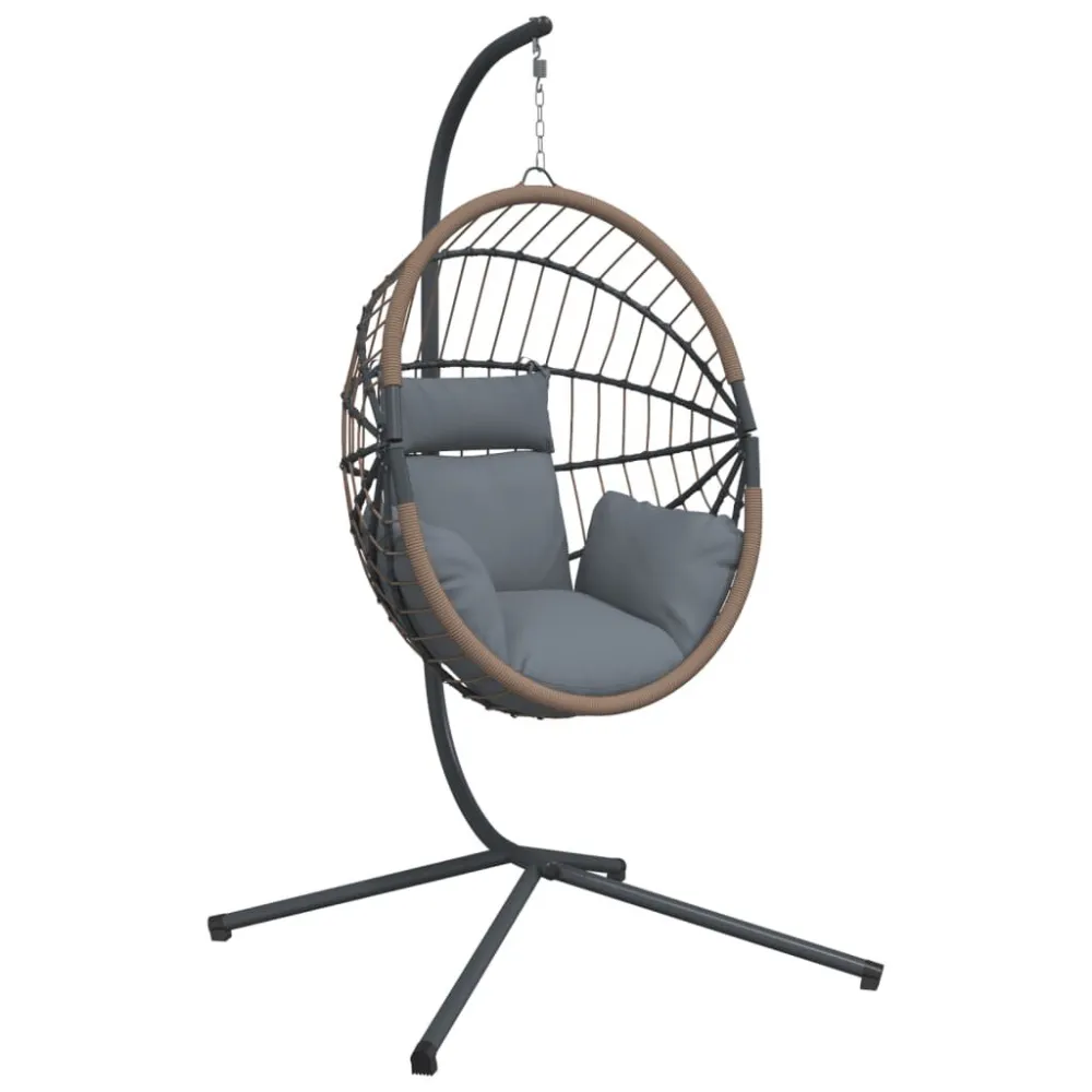 Cadeira forma de ovo suspensa com suporte vime/ço cinza-claro