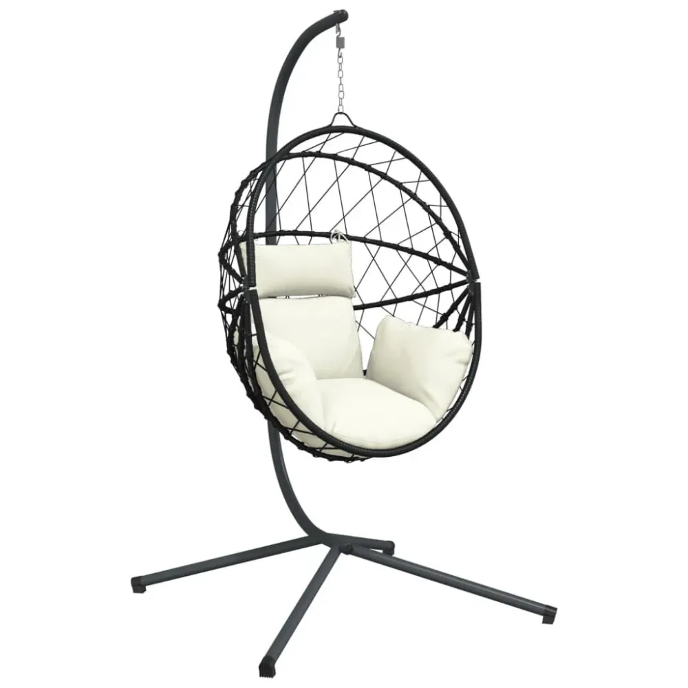 Cadeira em forma de ovo suspensa com suporte vime/ço bege