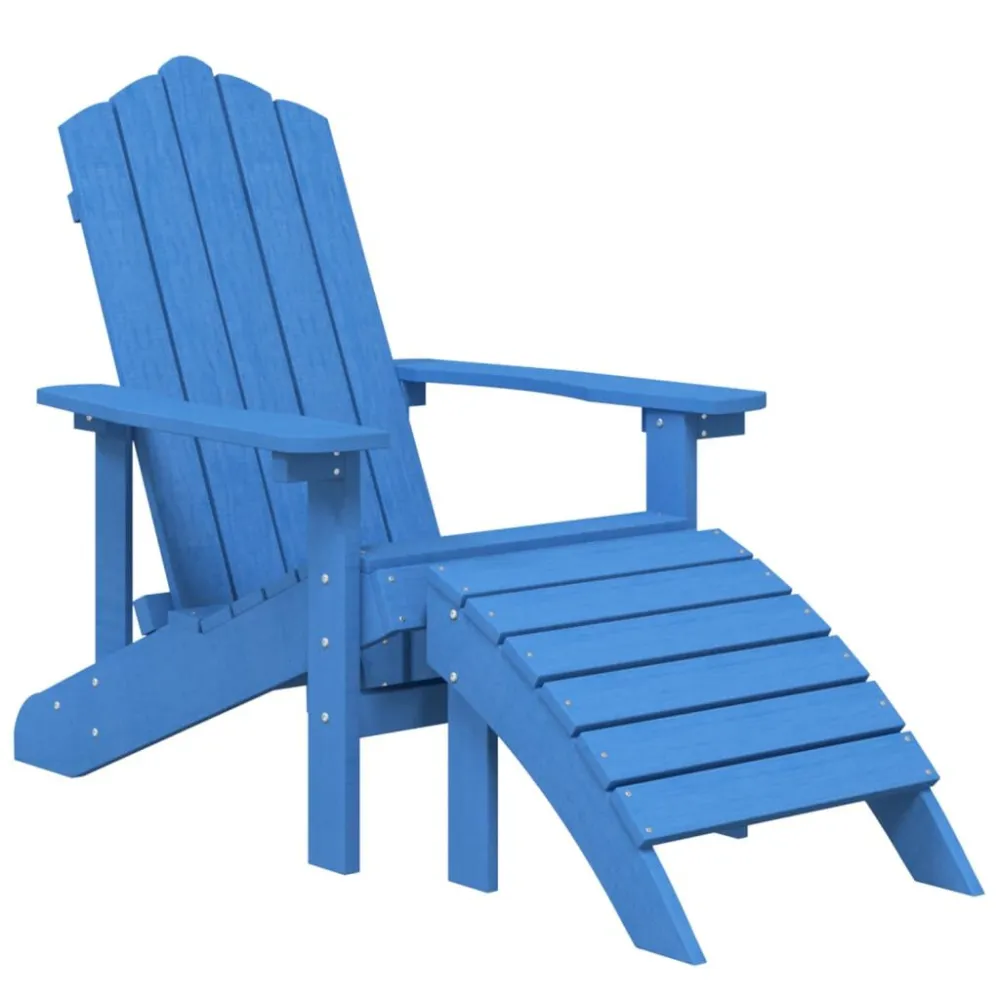 Cadeira de jardim Adirondack com banco de pés PEAD ciano