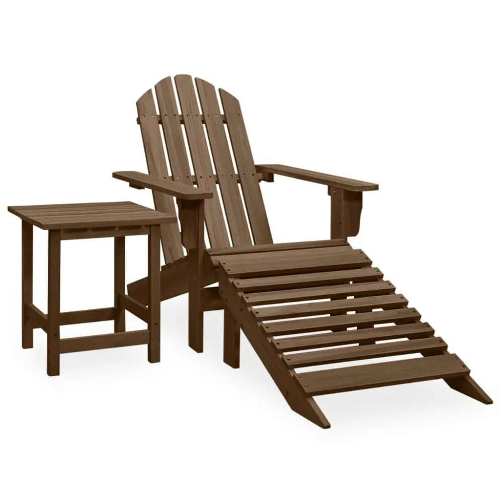Cadeira de jardim Adirondack com otomano e mesa abeto castanho