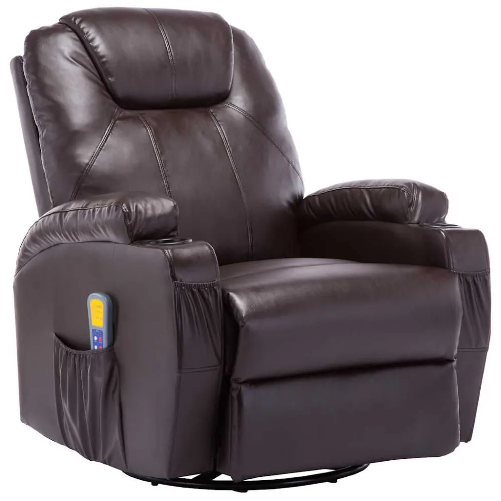 Cadeira massagem reclinável couro artificial castanho