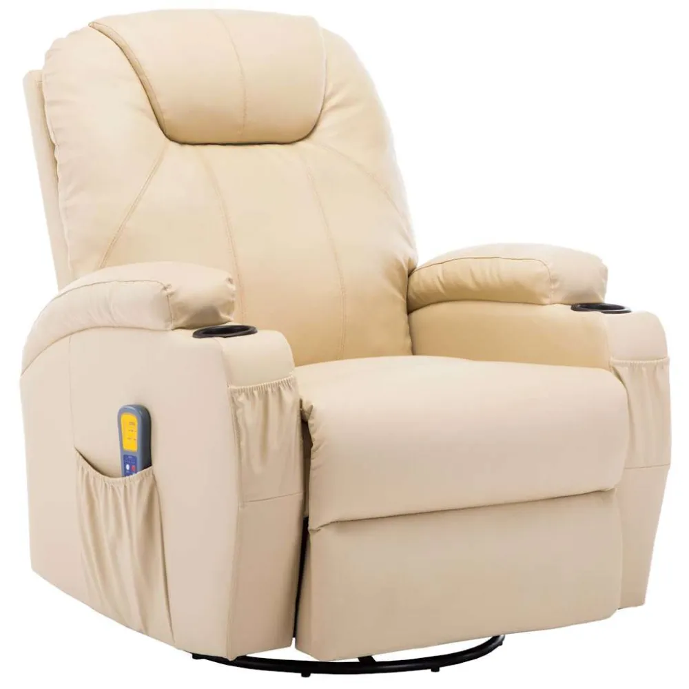 Cadeira de massagem reclinável couro artificial creme