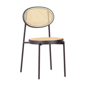 Cadeira de metálico com acabamento em rattan natural - Preston - Preto
