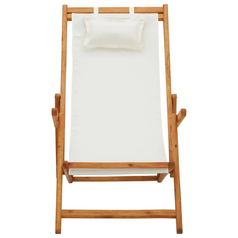 Cadeira de praia dobrável madeira eucalipto maciç/tecido creme