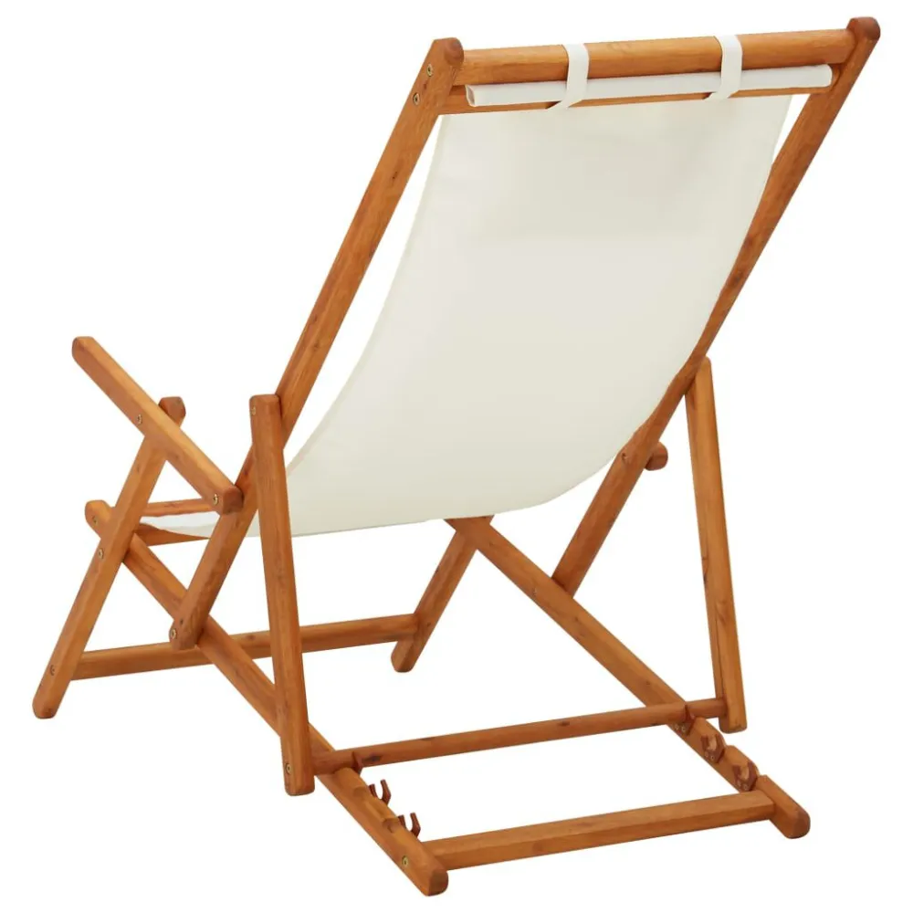 Cadeira de praia dobrável madeira eucalipto maciç/tecido creme