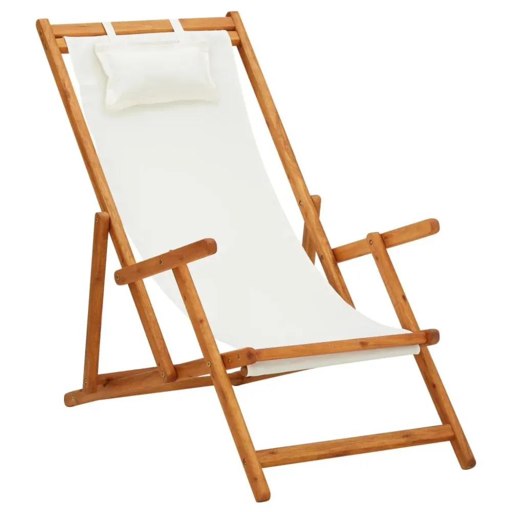 Cadeira de praia dobrável madeira eucalipto maciç/tecido creme