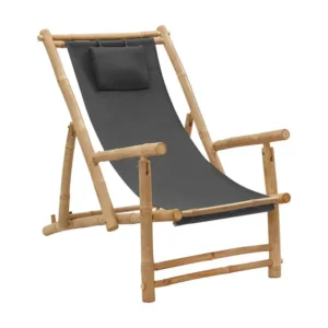 Cadeira de terraço de bambu e lona cinzento-escuro