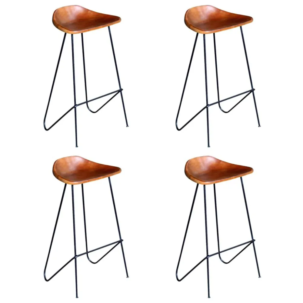 Cadeiras de bar 4 pcs couro genuíno castanho