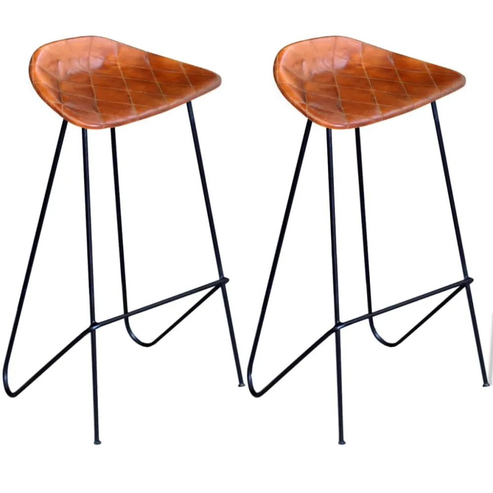 Cadeiras de bar 2 pcs couro genuíno preto e castanho