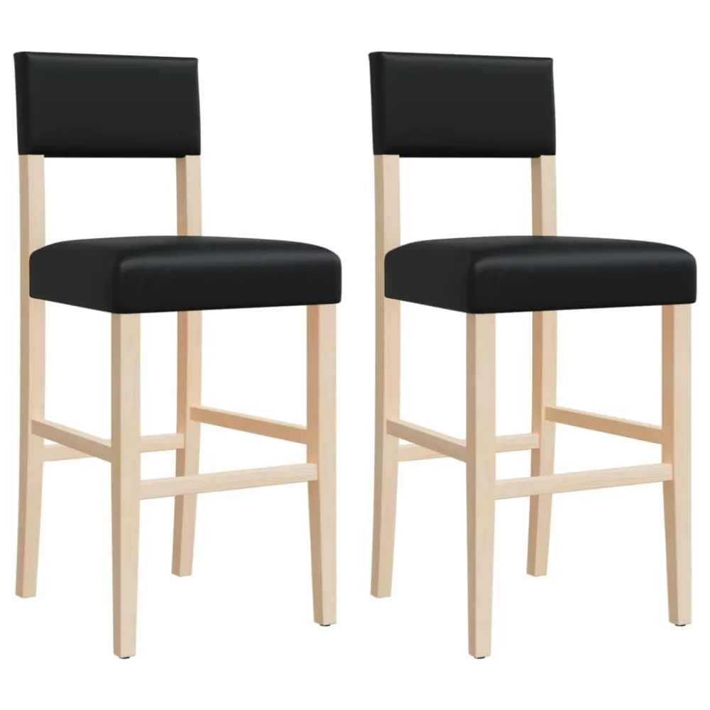 Cadeiras de bar 2 pcs seringueira maciç e couro artificial