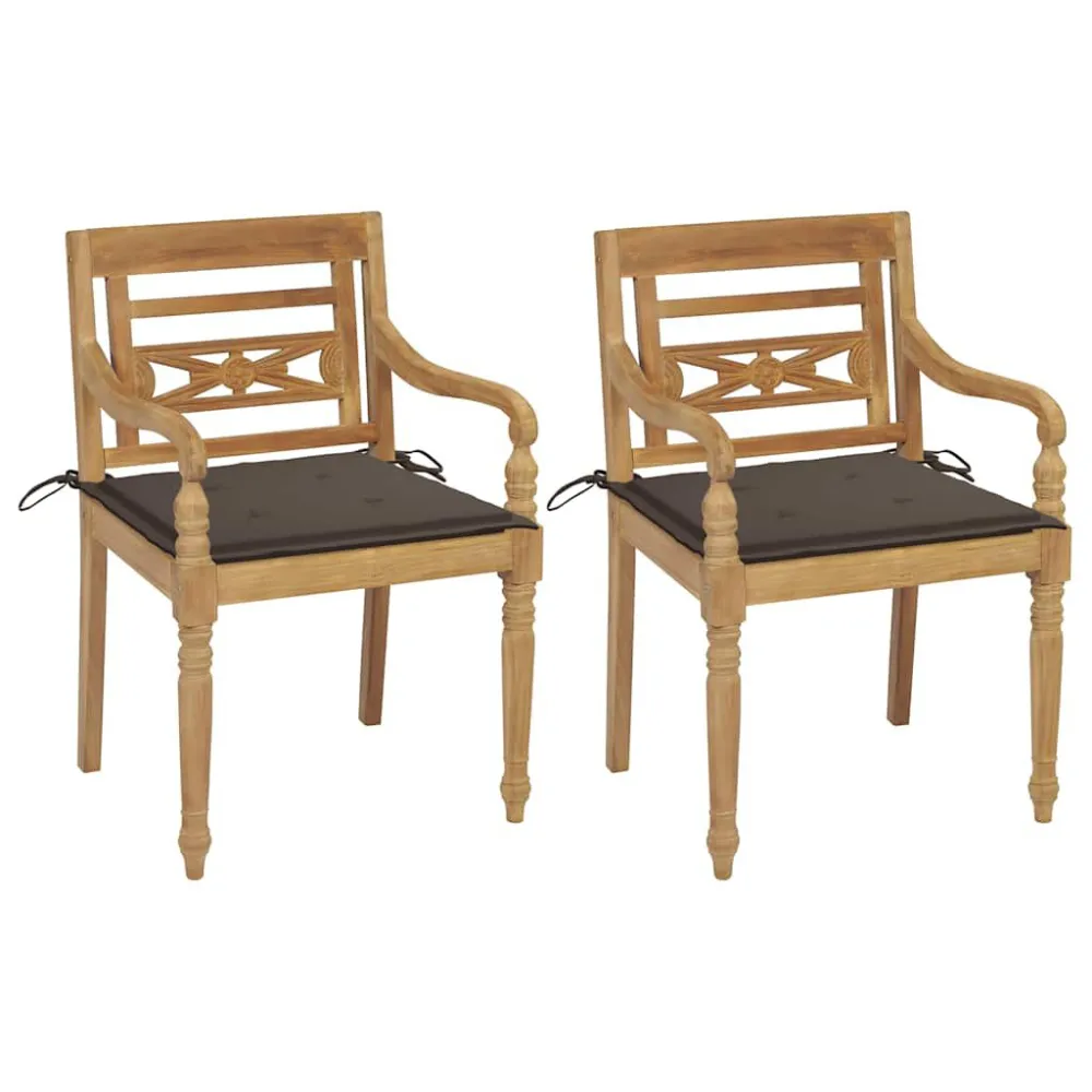 Cadeiras Batávia com almofadões acastanhado 2 pcs teca maciç