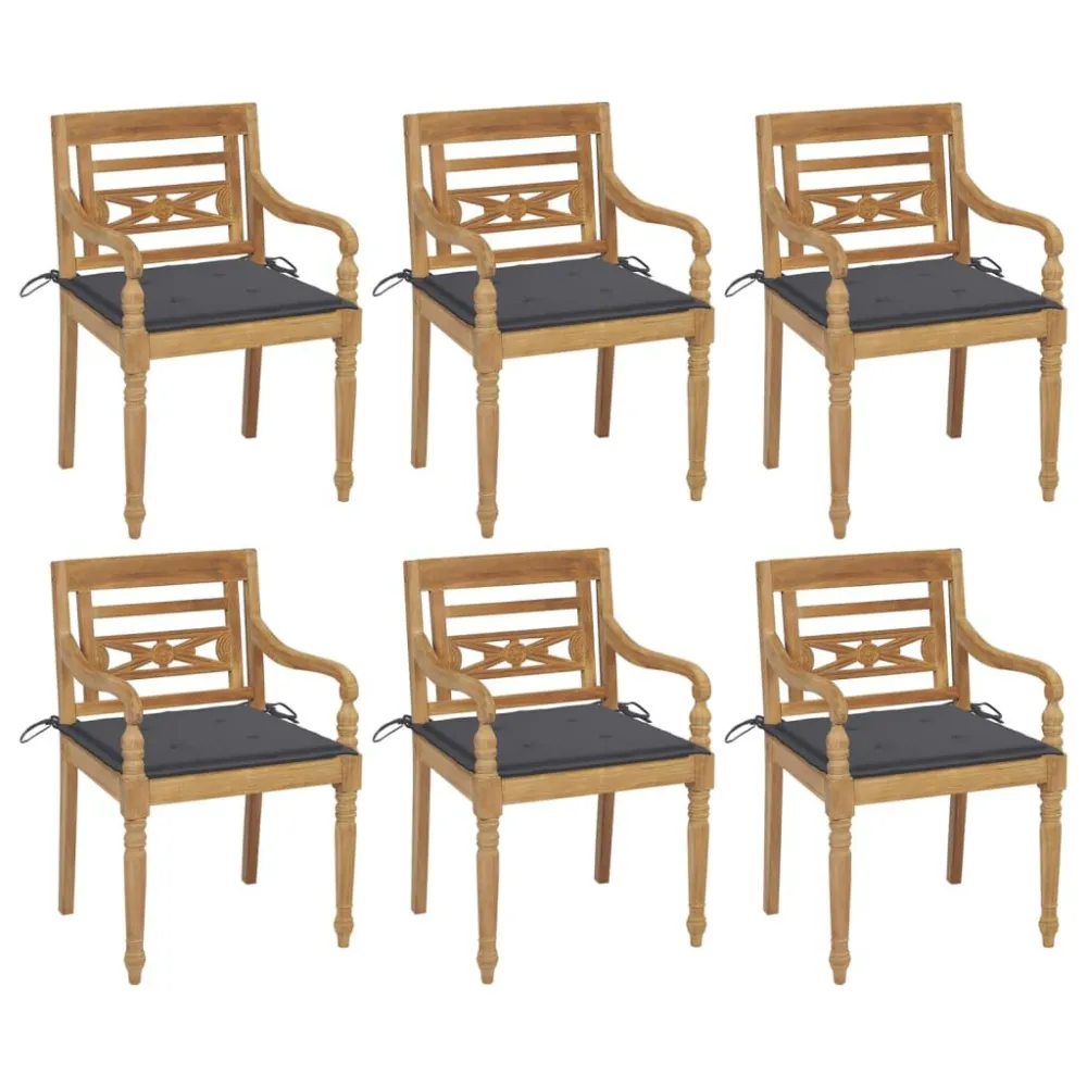 Cadeiras Batávia com almofadões 6 pcs madeira de teca maciç