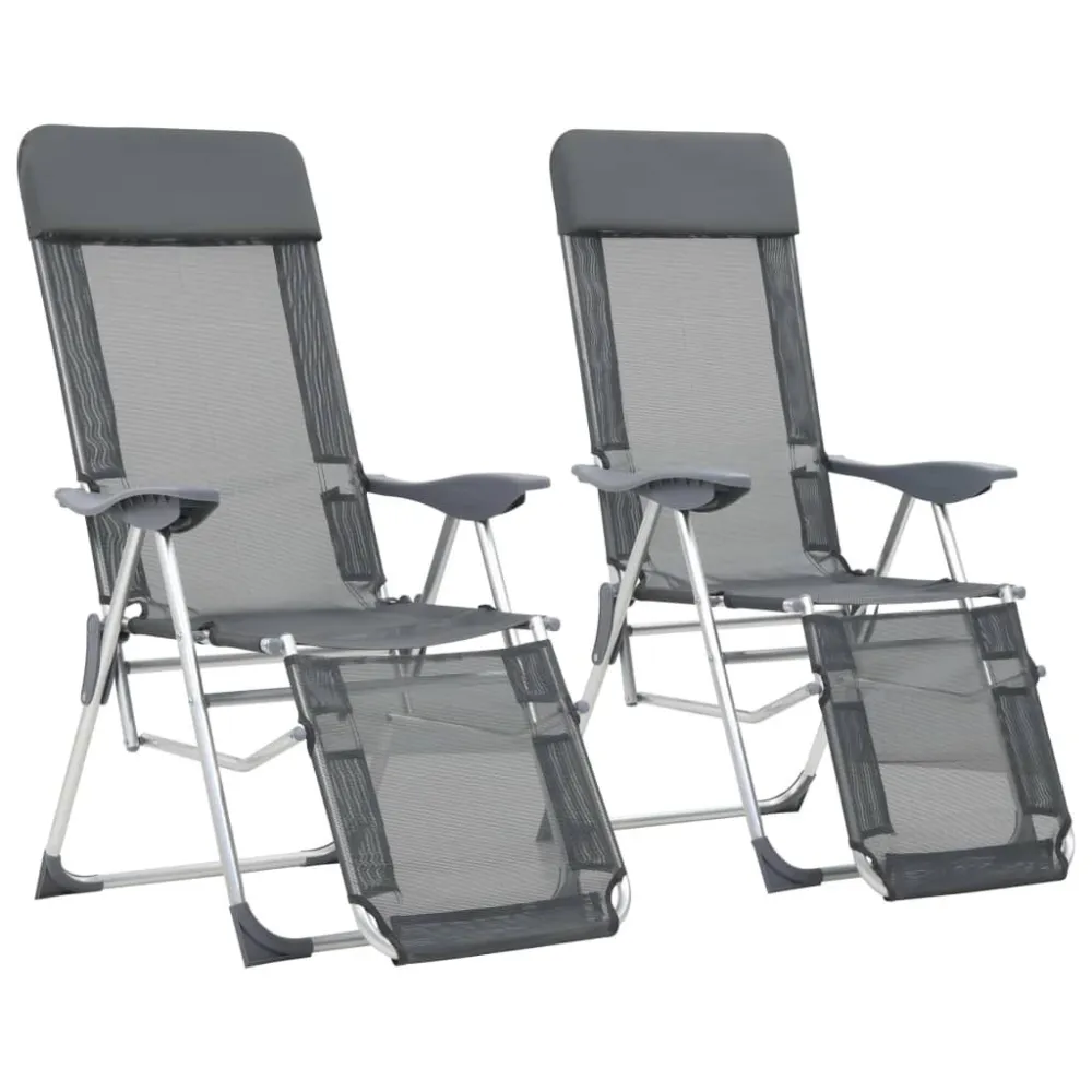 Cadeiras campismo dobráveis com apoio pés 2 pcs textilene cinza