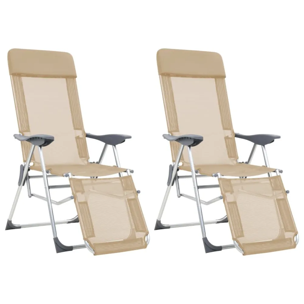 Cadeiras campismo dobráveis com apoios pés 2 pcs textilene creme