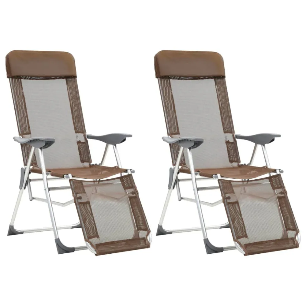 Cadeiras campismo dobráveis comapoio pés 2pcs textilene castanho