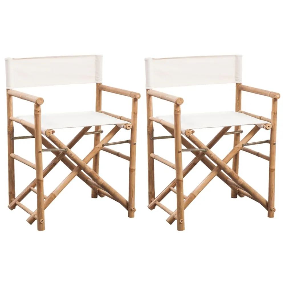 Cadeiras de diretor dobráveis 2 pcs bambu e lona