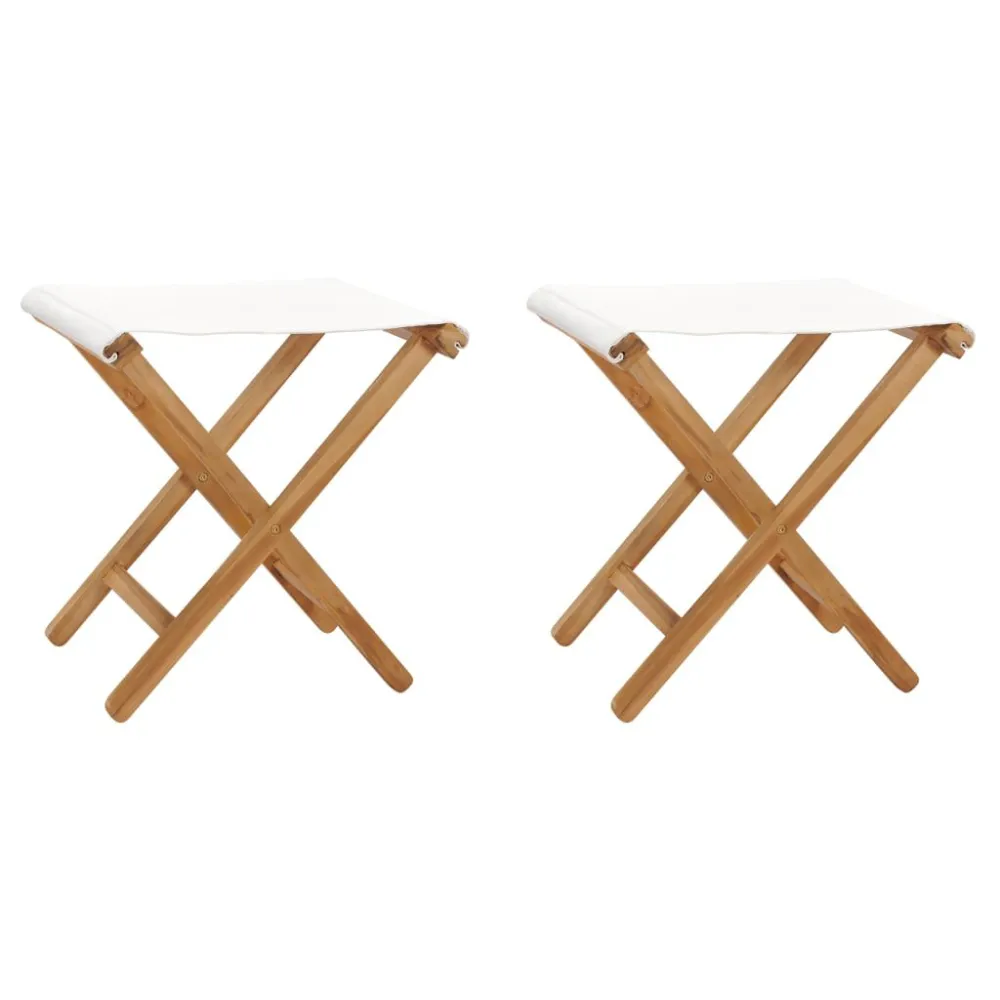 Cadeiras dobráveis 2 pcs teca maciç e tecido branco nata