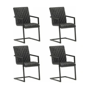 Cadeiras de jantar cantilever 4 pcs couro genuíno preto