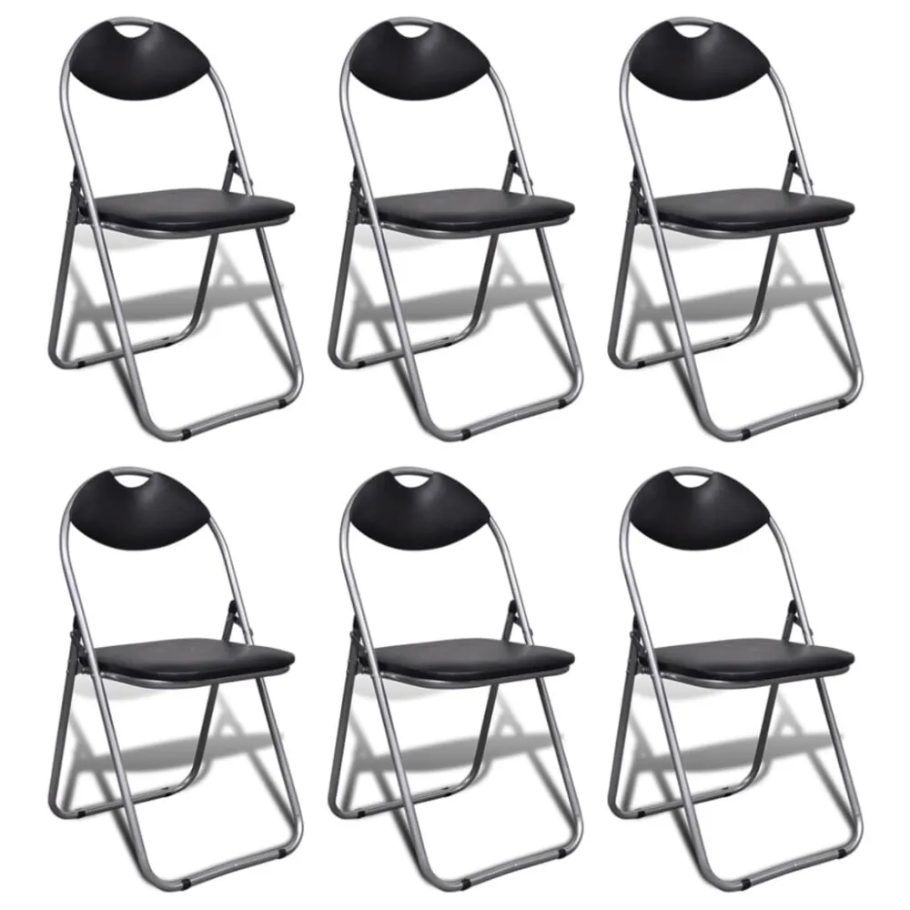 Cadeiras de jantar dobráveis 6 pcs couro artificial e ço preto